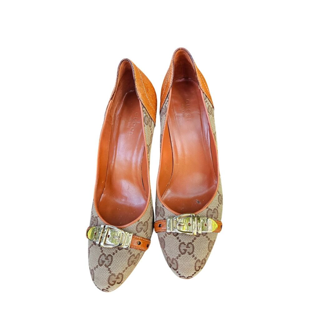 Gucci 7 Original GG GG Cinghiale Brizzolato Pump Heel Box Brown Leather Monogram - Picture 8 of 10